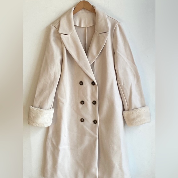 (B5) NEW SHEIN Unity Lapel Neck Double Breasted Fuzzy Cuff Overcoat, Size L,NWOT - Picture 7 of 16